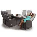 Bild 1 von Luxus Poly-Rattan-Garnitur Burgos, Premium Lounge Set Alu-Sitzgruppe Tisch + 6 verstellbare Stühle ~ grau