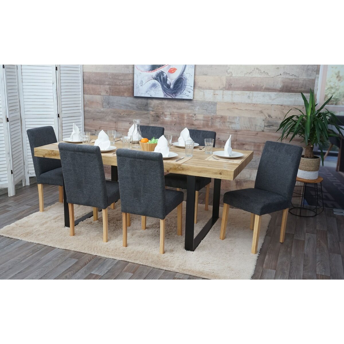 Bild 1 von 6er-Set Esszimmerstuhl Stuhl Küchenstuhl Littau ~ Textil, anthrazitgrau, helle Beine