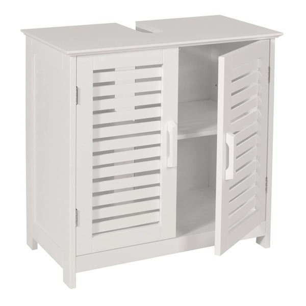 Bild 1 von Waschbeckenunterschrank MCW-B41, Badezimmer Unterschrank Badschrank mit Staufach, Bambus MDF 60x60x30cm ~ weiß