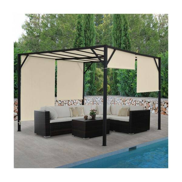 Bild 1 von Pergola Beja, Garten Pavillon Terrassenüberdachung, stabiles 6cm-Stahl-Gestell + Schiebedach ~ 4x3m