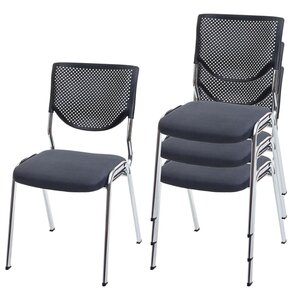 4er-Set Besucherstuhl H401, Konferenzstuhl stapelbar, Stoff/Textil ~ Sitz dunkelgrau, Füße chrom