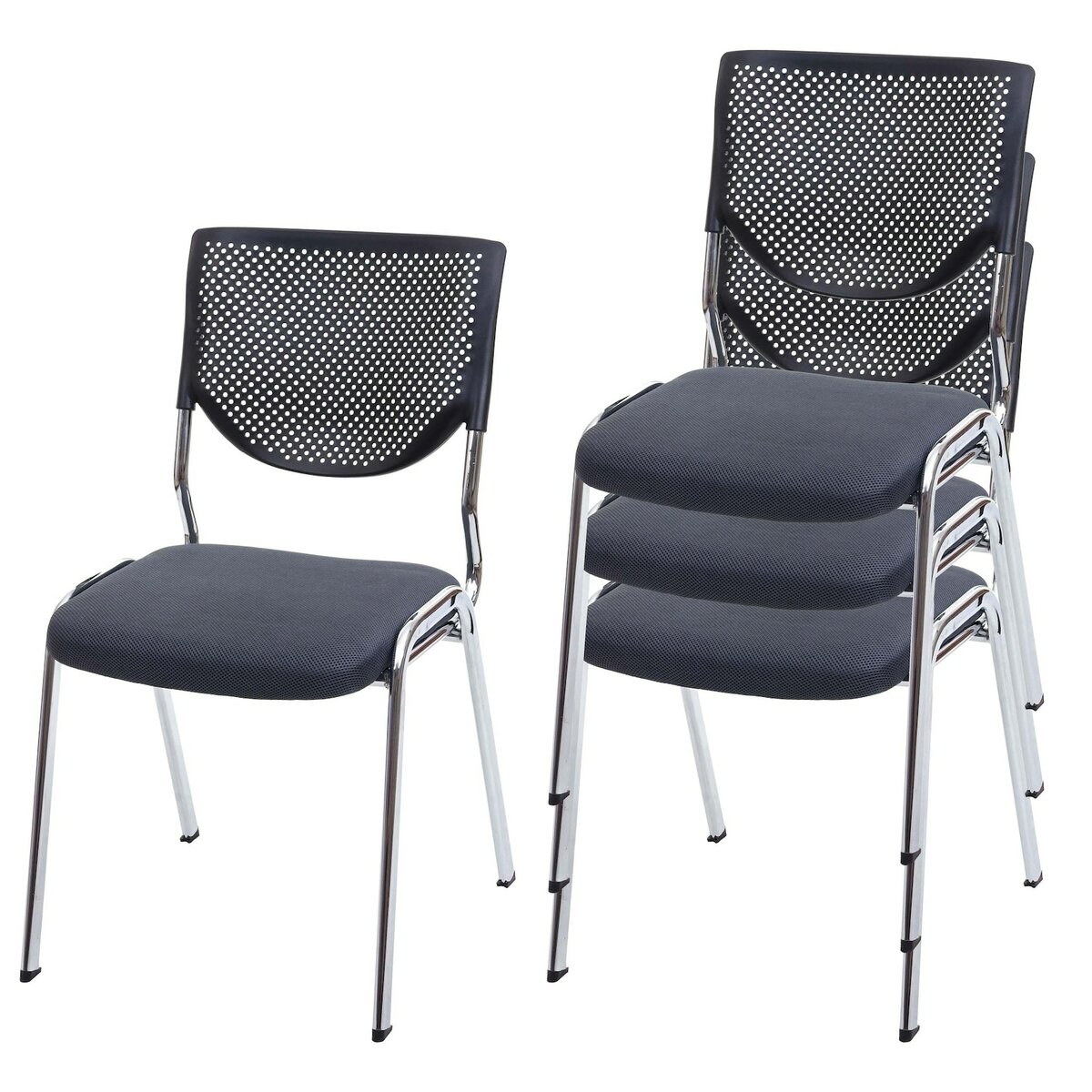 Bild 1 von 4er-Set Besucherstuhl H401, Konferenzstuhl stapelbar, Stoff/Textil ~ Sitz dunkelgrau, Füße chrom