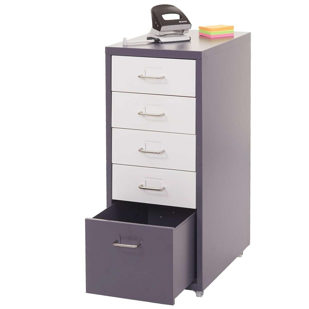 Bild 1 von Rollcontainer Preston T851, Schubladenschrank Stahlschrank, 69x28x41cm 5 Schubladen ~ dunkelgrau weiß-dunkelgrau