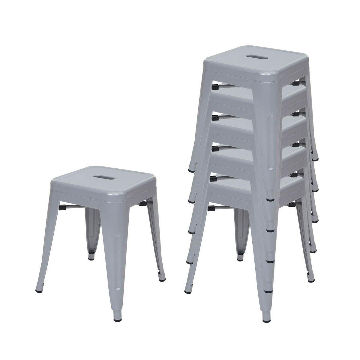 Bild 1 von 6er-Set Hocker MCW-A73, Metallhocker Sitzhocker, Metall Industriedesign stapelbar ~ grau