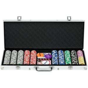 SPORTNOW Pokerkoffer Set, 500 Pokerchips 11,5 Gramm, Pokerset mit Schloss, 2 Pokerdecks, 5 Würfel, 1 Dealer Button, 1 Small Blind,1 Big Blind, Silber
