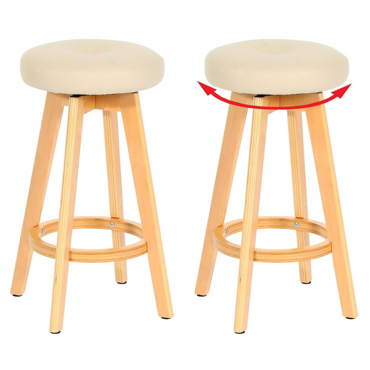 Bild 1 von 2er-Set Barhocker Boras, Barstuhl Tresenhocker, Holz Kunstleder drehbar ~ creme, helle Beine