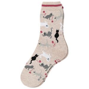 1 Paar Damen Socken mit Katzen BEIGE