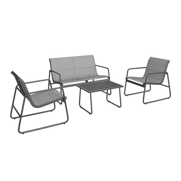 Bild 1 von Ambia Garden Loungegarnitur, Schwarz, Dunkelgrau, Metall, Glas, Textil, 4-teilig, U-Form, Loungemöbel, Loungemöbel-Sets