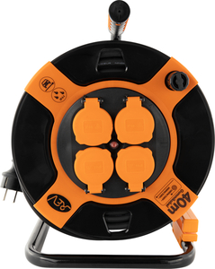 REV Kabeltrommel Außen 40 m H07RN-F3x1,5 mm², orange schwarz, 4x Schutzkontaktstecker