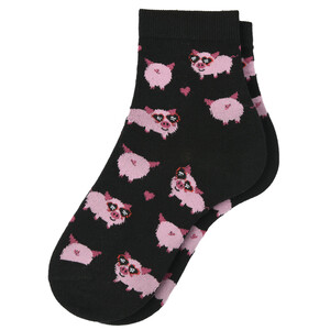 1 Paar Damen Socken mit Schweinchen SCHWARZ