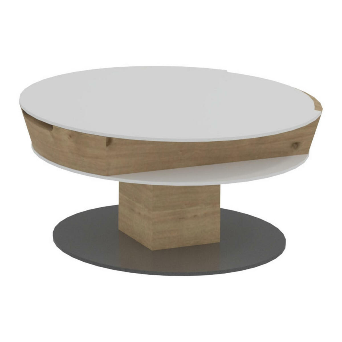 Bild 1 von Voglauer Couchtisch, Weiß, Eiche, Holz, Glas, Wildeiche, furniert, massiv, rund, Bodenplatte, Sockel, 80x38-58x80 cm, Goldenes M, Made in Austria, höhenverstellbar, Stauraum, Wohnzimmer, Wohnzimmer