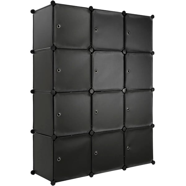 Bild 1 von Steckregal 12 Boxen mit Türen 112x37x148cm - schwarz