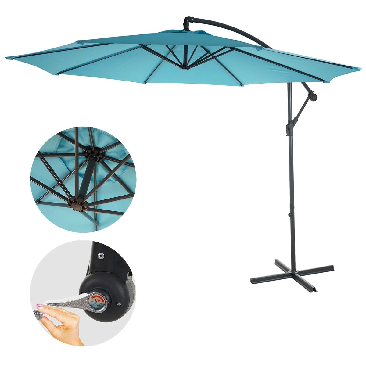 Bild 1 von Ampelschirm Terni, Sonnenschirm Sonnenschutz, Ø 3m neigbar, Polyester/Stahl 11kg ~ türkis-blau ohne Ständer