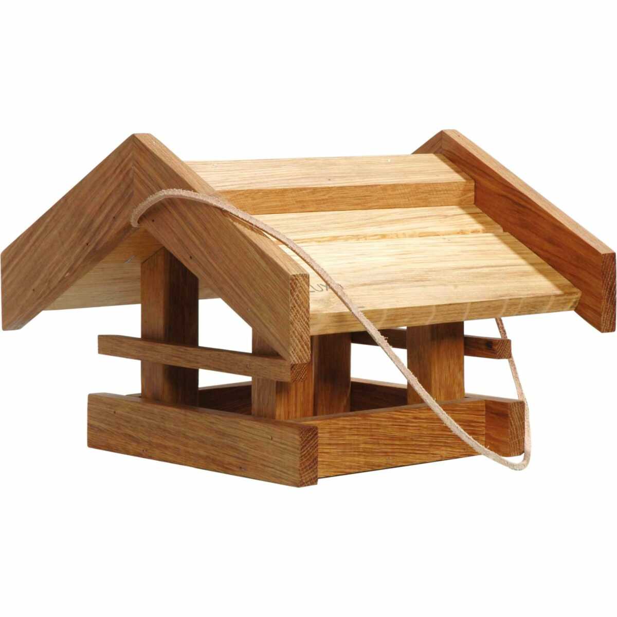 Bild 1 von Solides Eiche-Vogelfutterhaus "Basis" mit Lederkordel 31x28x20