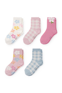 C&A Multipack 5er-Blumen-Socken mit Motiv, Rosa, Größe: 24-26
