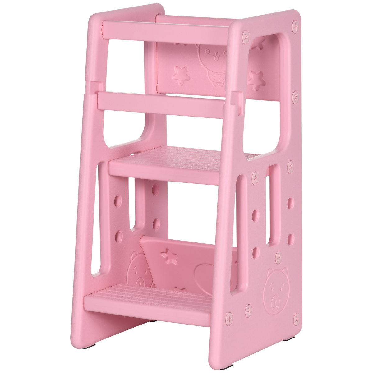 Bild 1 von HOMCOM Lernturm Kinder-Tritthocker, Montessori Lernturm mit Handgriffe, Höhenverstellbarer Tritthocker, Küchenhelfer für Kinder 1,5 bis 5 Jahre, HDPE, 47 x 47 x 90 cm, Rosa