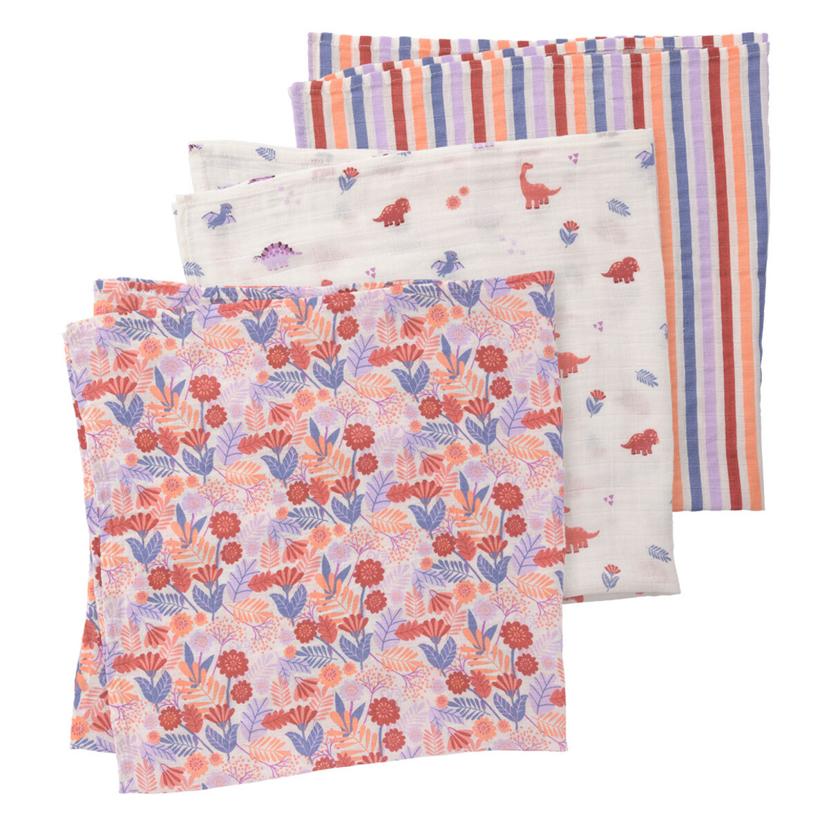 Bild 1 von 3 Musselintücher in verschiedenen Dessins LILA / APRICOT / WEISS