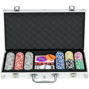 SPORTNOW Pokerkoffer Set, 300 Pokerchips 11,5 Gramm, Pokerset mit Schloss, 2 Pokerdecks, 5 Würfel, 1 Dealer Button, 1 Small Blind,1 Big Blind, Silber