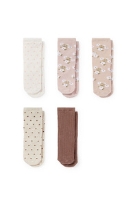 C&A Multipack 5er-Blumen und Punkte-Socken mit Motiv, Beige, Größe: 15-17