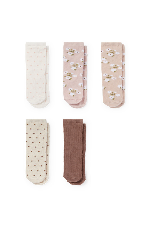 Bild 1 von C&A Multipack 5er-Blumen und Punkte-Socken mit Motiv, Beige, Größe: 15-17