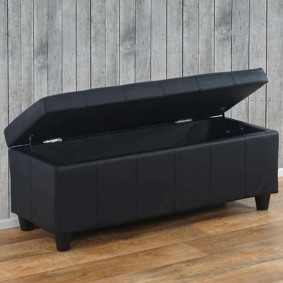 Bild 1 von Aufbewahrungs-Truhe Kriens, Sitzbank Bank, Kunstleder, 45x114x45cm ~ schwarz matt