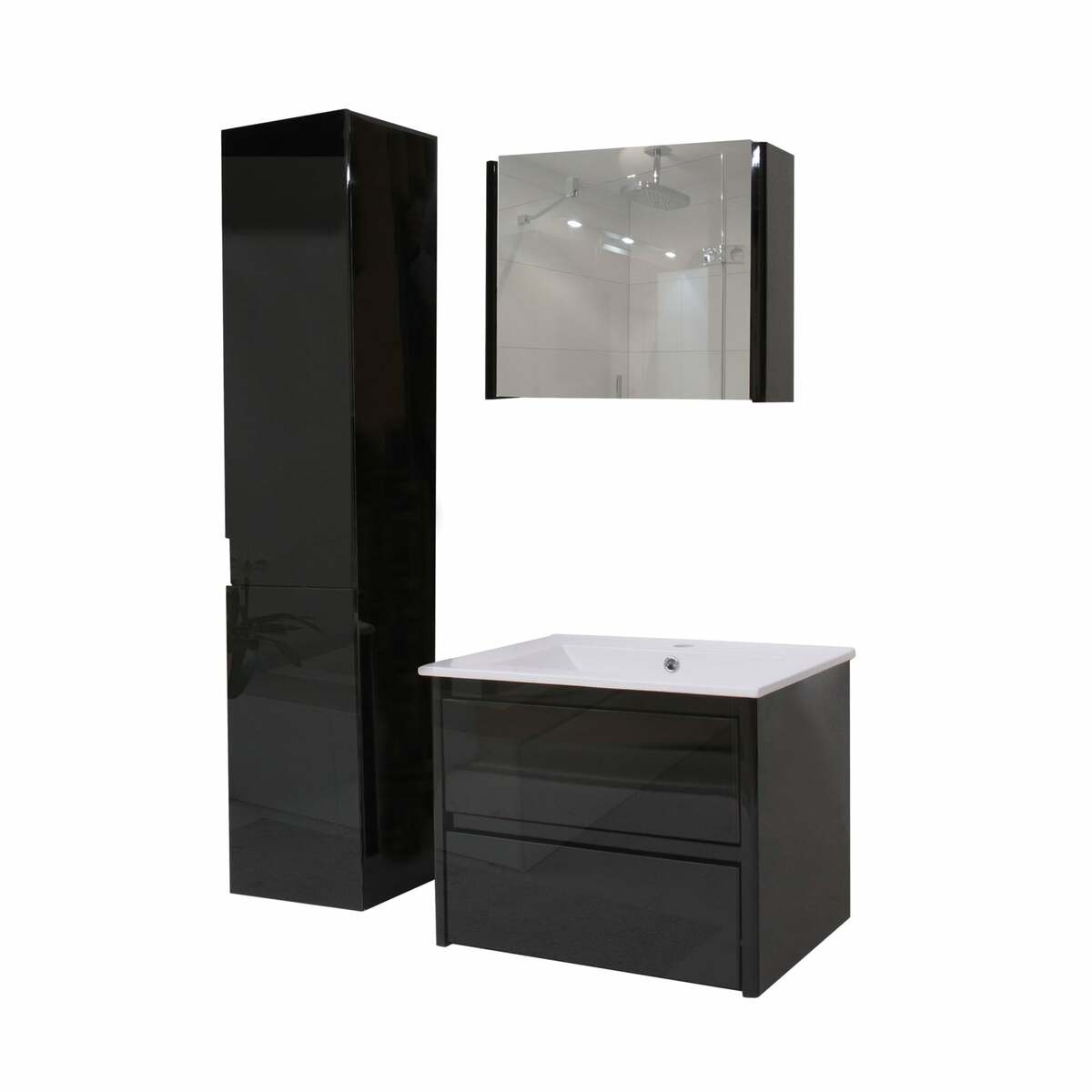Bild 1 von Badezimmerset XL MCW-B19, Waschtisch Spiegelschrank Hängeschrank, hochglanz ~ schwarz