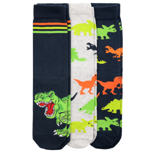 Bild 1 von 3 Paar Jungen Socken mit Dino-Motiven DUNKELBLAU / HELLGRAU