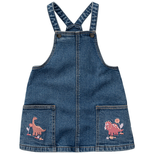 Bild 1 von Baby Jeanslatzkleid mit Dino-Stickerei DUNKELBLAU