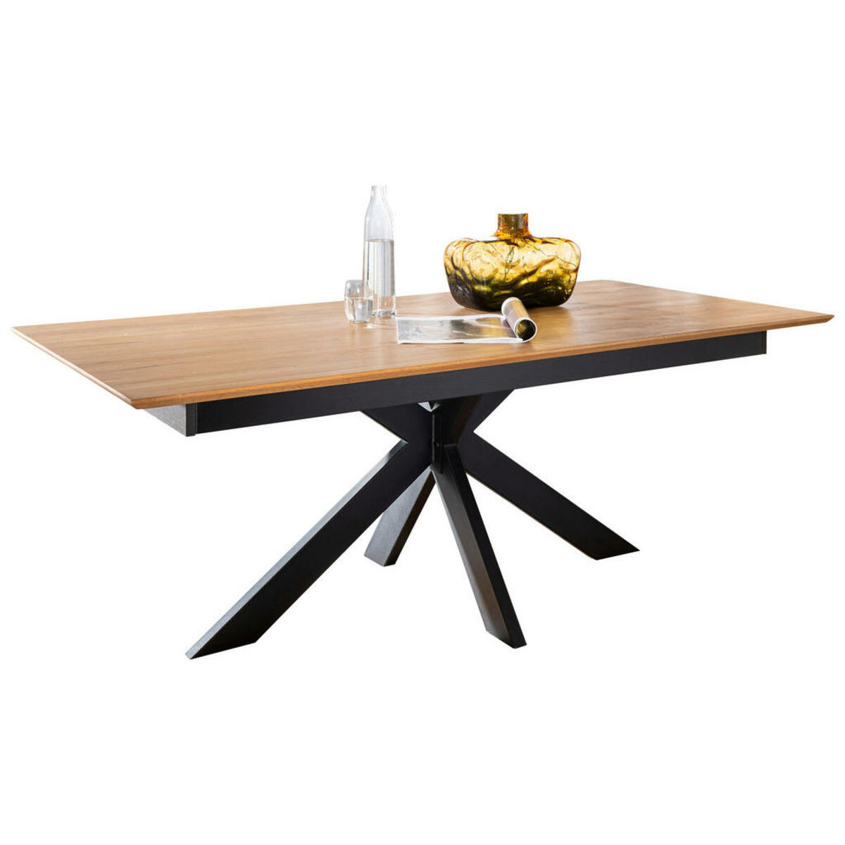 Bild 1 von Livetastic Esstisch, Braun, Holz, Wildeiche, massiv, rechteckig, X-Form, 100x75x180 cm, ausziehbar, Esszimmer, Tische, Esstische