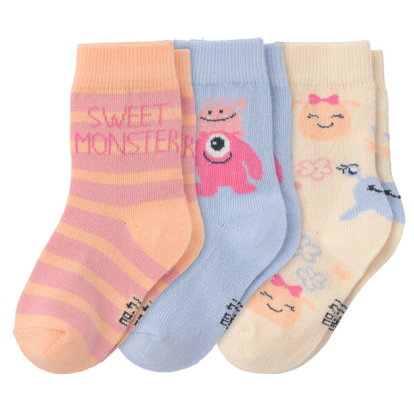 Bild 1 von 3 Paar Baby Socken in verschiedenen Dessins HELLBLAU / HELLORANGE / CREME