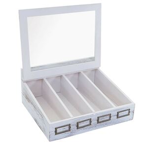 Besteckkiste MCW-C25, Holzbox mit Deckel Besteckkasten, Paulownia 17x37x33cm ~ weiß, shabby