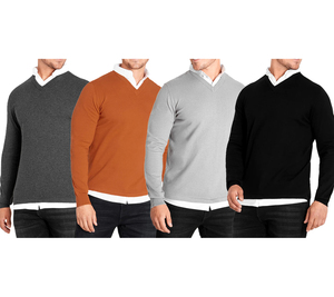 CityComfort Herren Pullover mit V-Ausschnitt Business-Sweater mit Button-Down Hemd-Einsatz MVSS003 Schwarz, Grau oder Braun