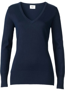 Feinstrick-Pullover mit V-Ausschnitt, 48/50, Blau