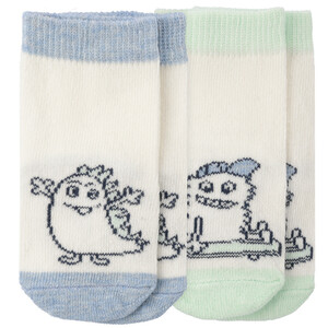 2 Paar Newborn Socken mit Monstern HELLGRÜN / HELLBLAU / WEISS