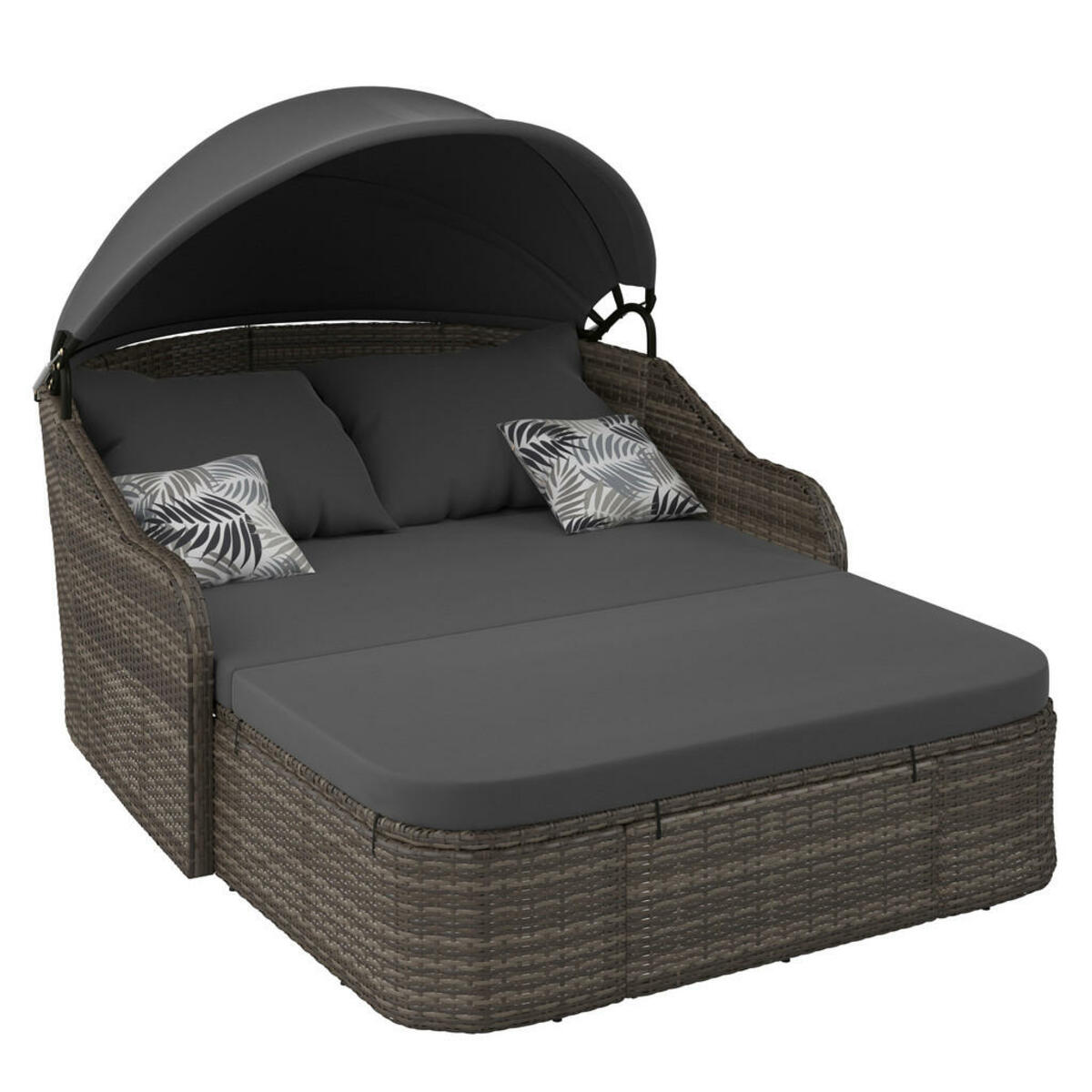 Bild 1 von Ambia Garden Sonneninsel, Schwarz, Kunststoff, Füllung: Komfortschaum, 132x65x204 cm, Fsc, Bsci, verstellbares Dach, UV-beständig, Loungemöbel, Sonneninseln