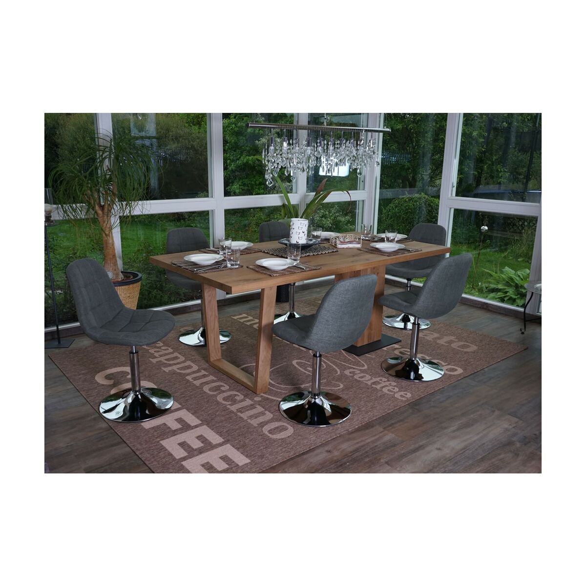 Bild 1 von 6er-Set Esszimmerstuhl MCW-A60, Drehstuhl Stuhl, Chrom ~ Textil hellgrau