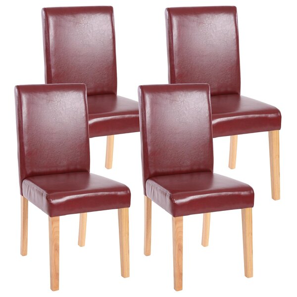 Bild 1 von 4er-Set Esszimmerstuhl Stuhl Küchenstuhl Littau ~ Kunstleder, rot-braun, helle Beine
