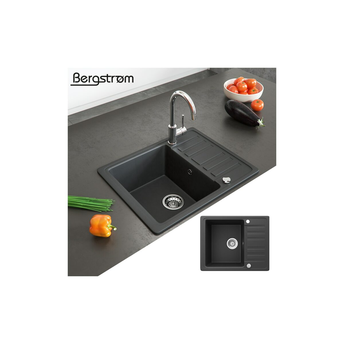 Bild 1 von Spüle Küchenspüle Einbauspüle Spülbecken+Drehexcenter+Siphon Schwarz