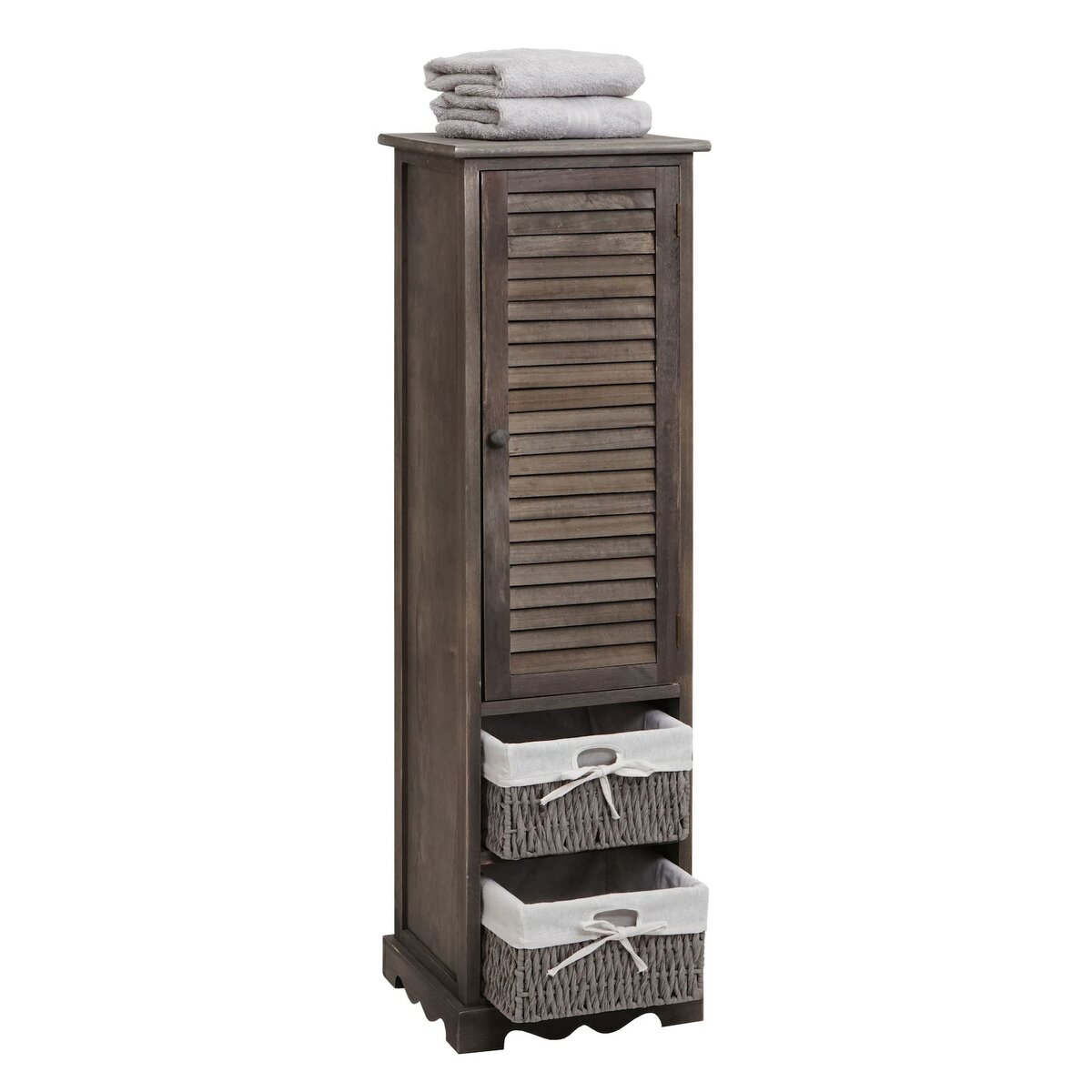 Bild 1 von Badezimmerkommode MCW-H20, Badezimmer Schrank Badschrank Badregal, 120x27x29cm Massiv-Holz ~ shabby grau-braun