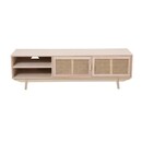 Bild 1 von TV-Lowboard 150 x 45 cm Braun/ Rattan - Tiefe 36 cm - 2 Türen - 2 offene Fächer - Kabeldurchlass