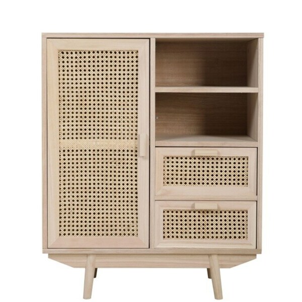 Bild 1 von Highboard 70 x 85 cm Braun/ Rattan - Tiefe 36 cm - 2 Schubkästen - 2 offene Fächer - 1 Drehtür