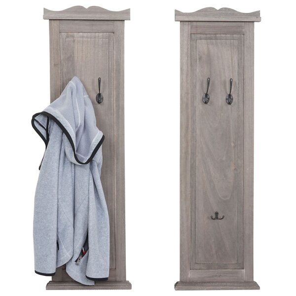 Bild 1 von 2er-Set Garderobe H33, Wandgarderobe Garderobenpaneel, Wandhaken Holz 109x28x4cm ~ grau-braun shabby