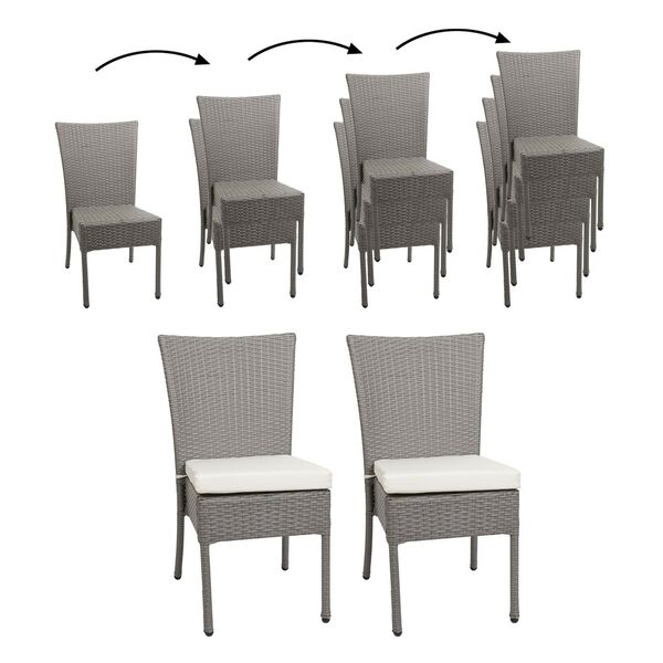 Bild 1 von 2er-Set Poly-Rattan Stuhl MCW-G19, Balkonstuhl Gartenstuhl, stapelbar ~ grau, Kissen creme