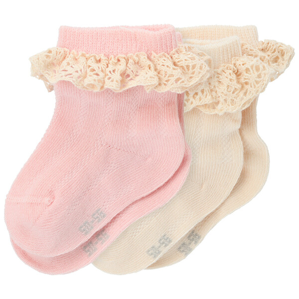 Bild 1 von 2 Paar Newborn Socken mit Spitzenrüsche BEIGE / ROSA