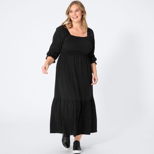 Damen-Kleid mit Smok-Effekten, große Größen ,Black