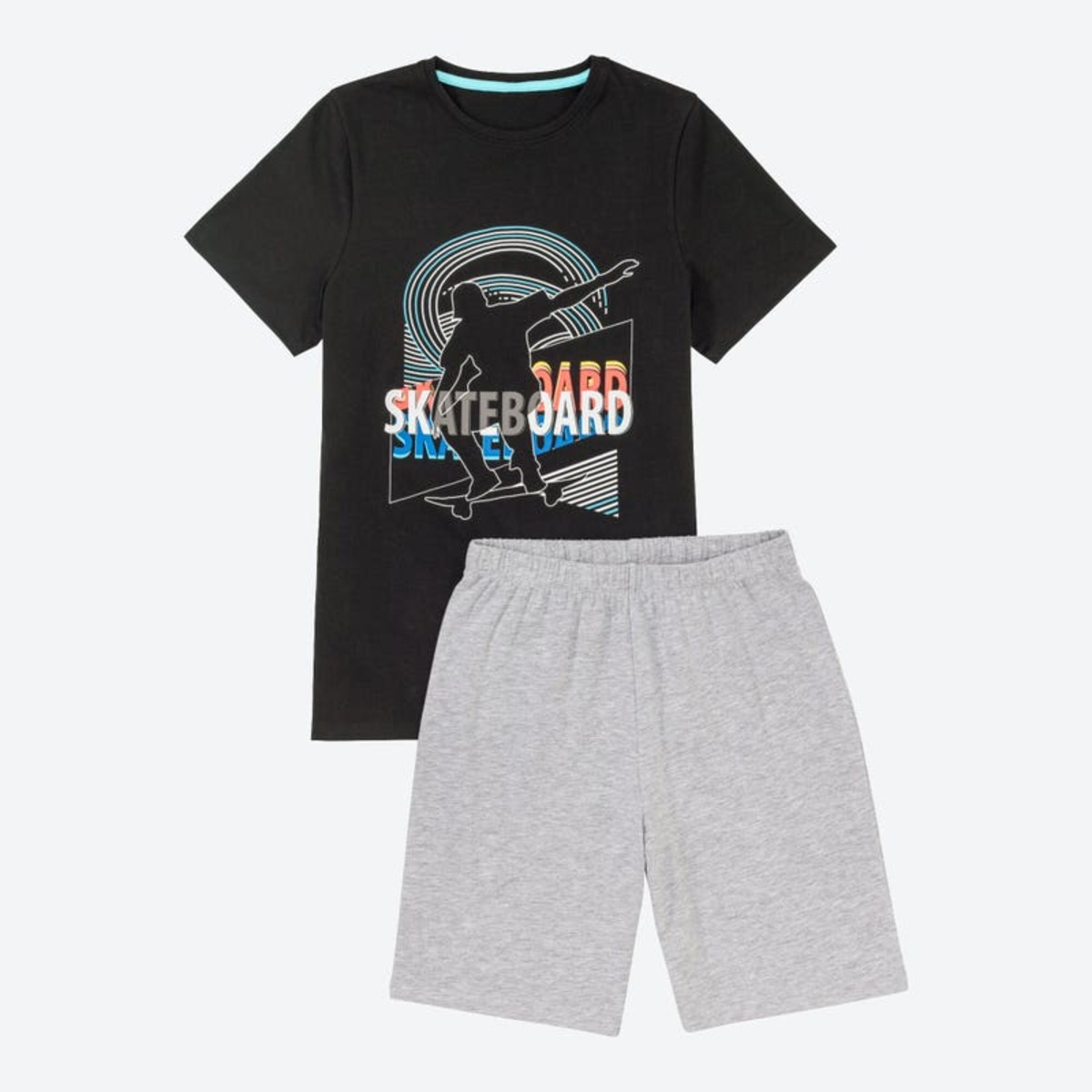 Bild 1 von Jungen-Shorty mit Skateboard-Frontaufdruck, 2-teilig ,Gray