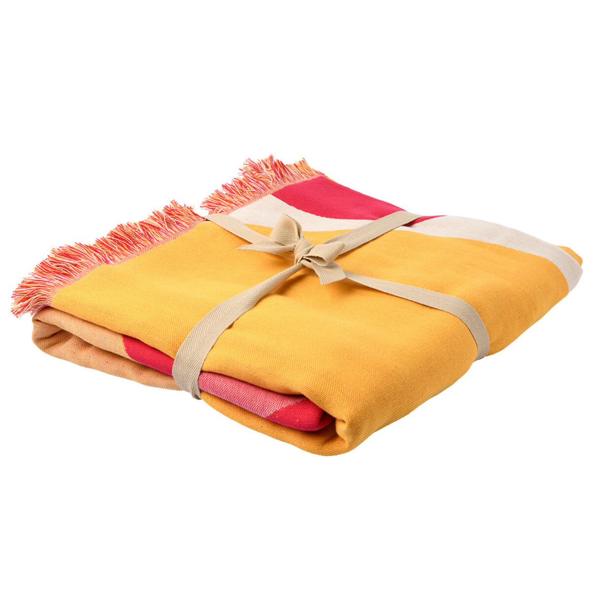 Bild 1 von Decke mit Fransen HELLBEIGE / PINK / GELB