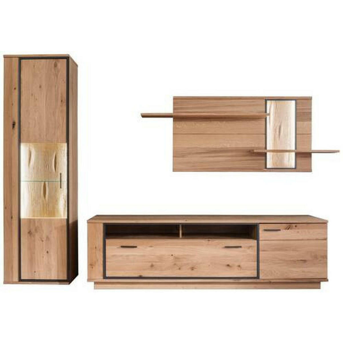 Bild 1 von Landscape Wohnwand, Anthrazit, Eiche, Metall, Asteiche, furniert, teilmassiv, 4 Fächer, 1 Schubladen, 300x209x50 cm, Beimöbel erhältlich, Wohnzimmer, Wohnwände, Anbauwände