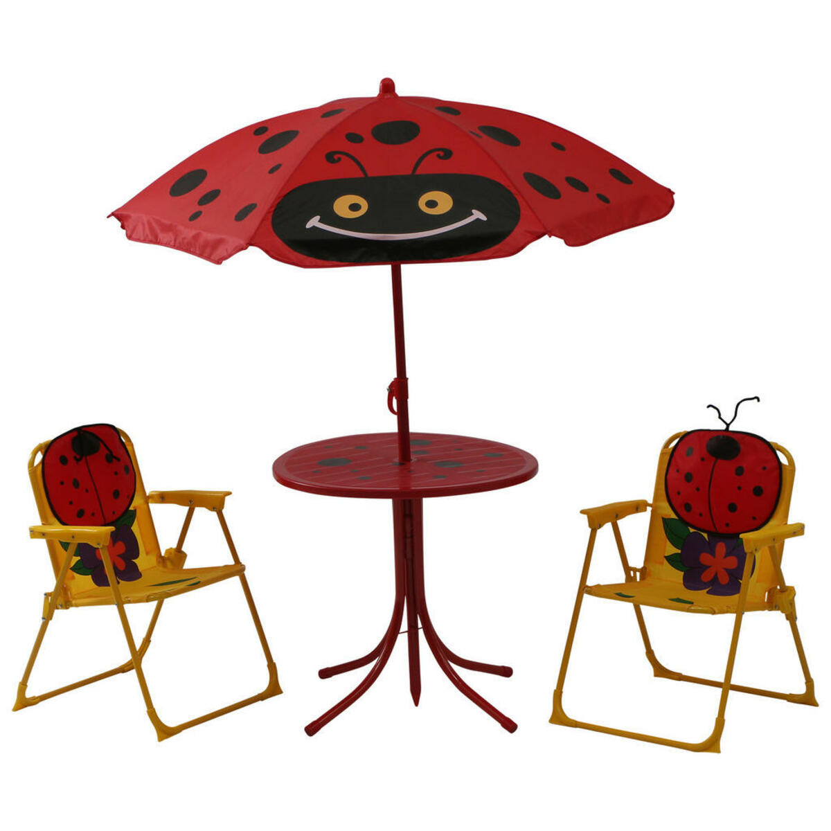 Bild 1 von Siena Garden Kinder-Gartenset, Rot, Metall, Textil, 4-teilig, Kinder, wetterbeständig, platzsparend verstaubar, Gartenmöbel, Kinder-Gartenmöbel