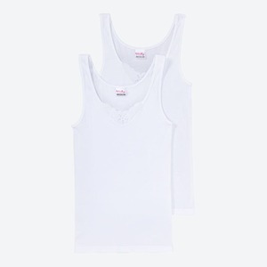 Damen-Unterhemd mit Spitzeneinsatz, 2er-Pack ,White